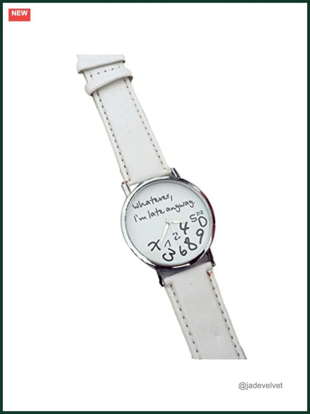 Quote Print PU Leather Silver Quartz Watch Water Resistant